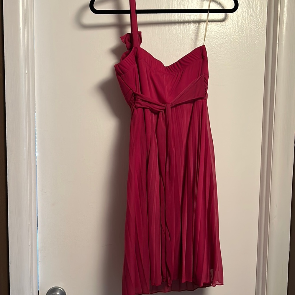 Hot pink one shoulder with rose detail dress